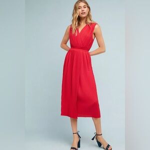 NWT Tracy Reese Anthropologie Pleated Red Midi Sleeveless Dress | sz M